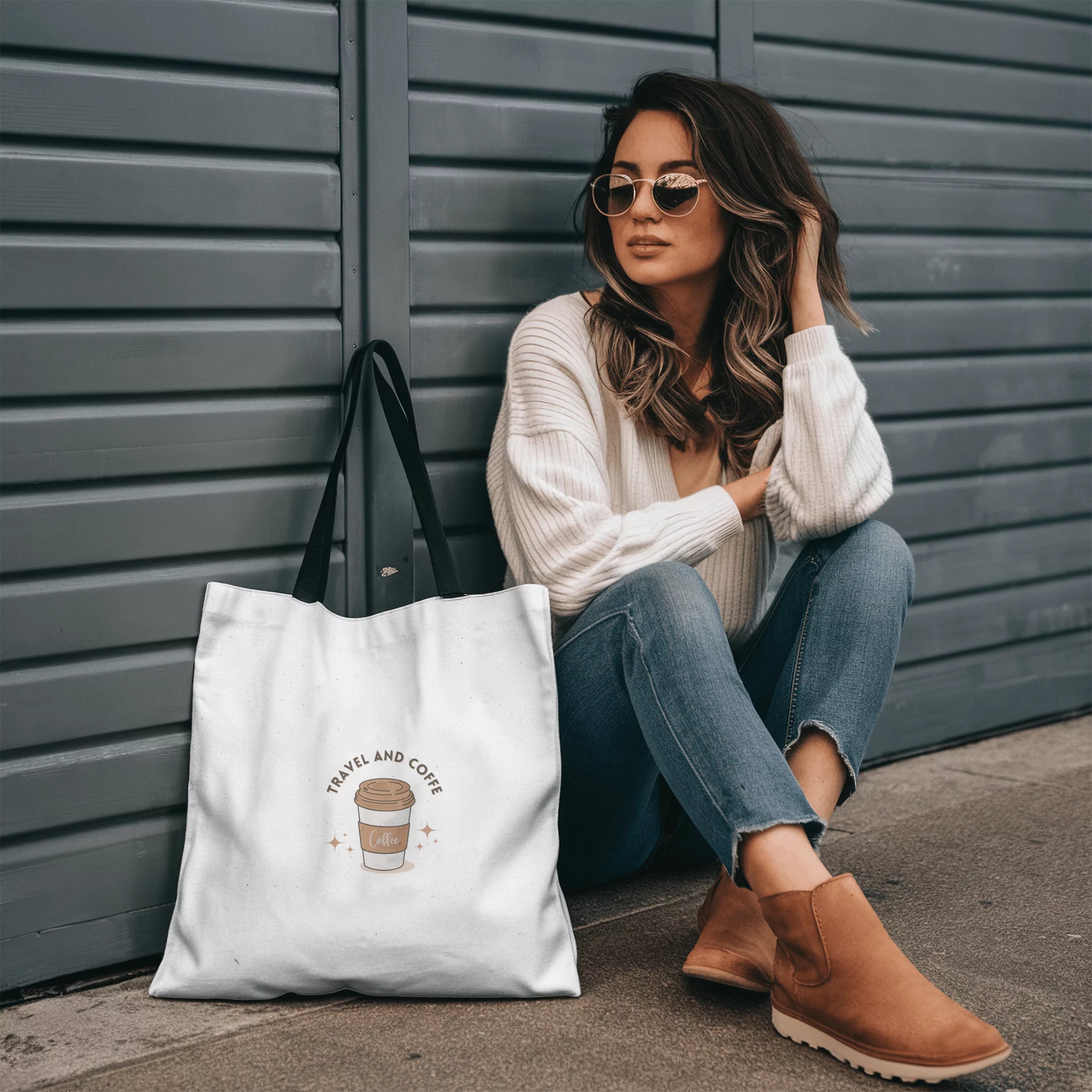 women with a tote bag with design